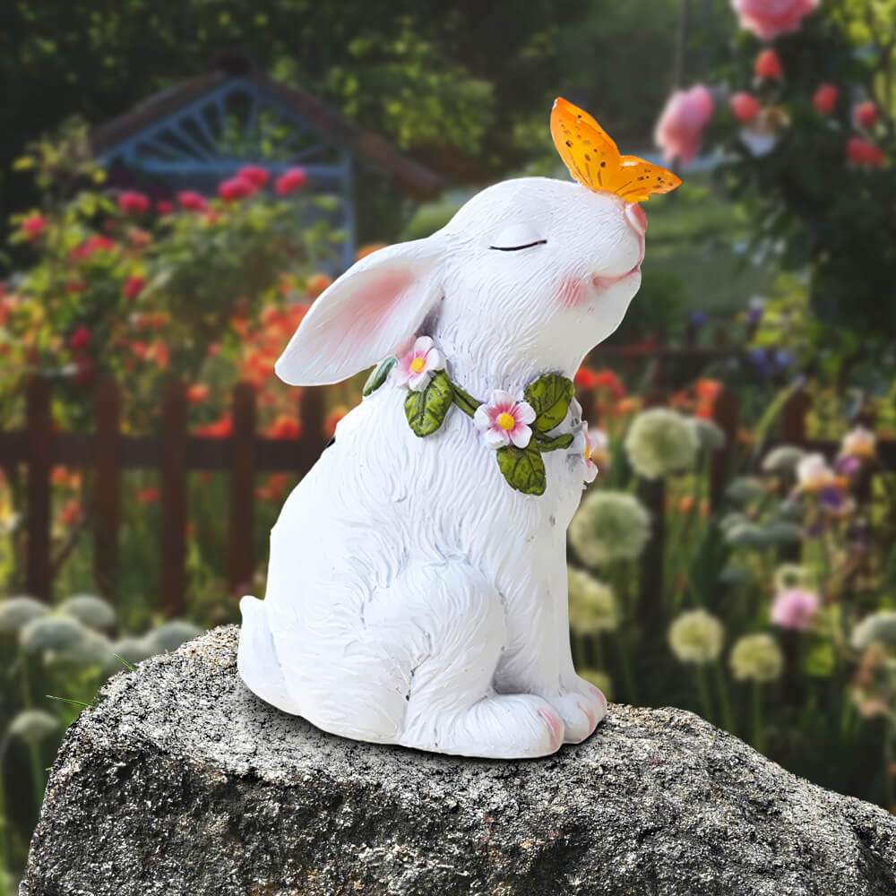 Garden Solar Rabbit Statue with Butterfly Light for Outdoor Decoration