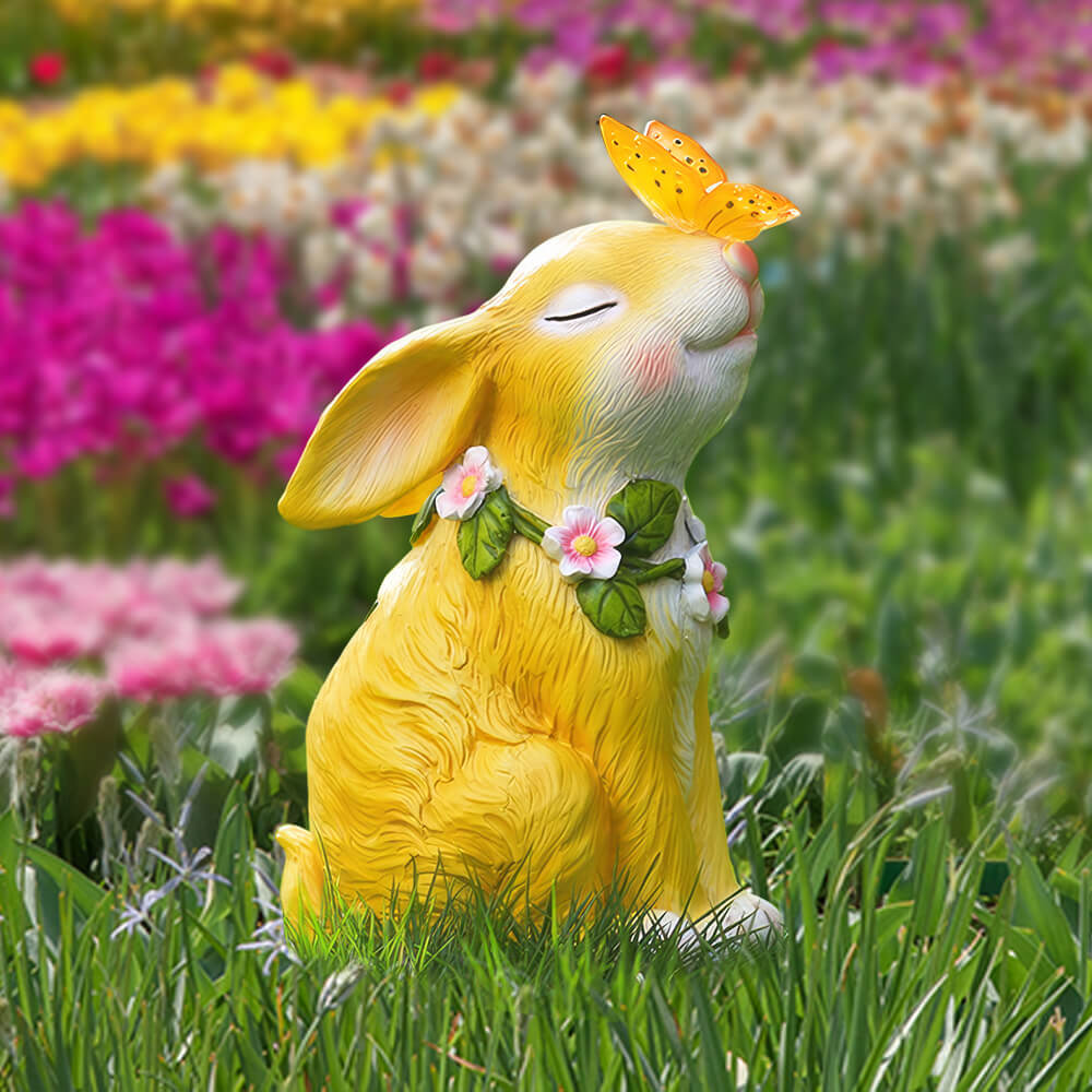 Garden Solar Rabbit Statue with Butterfly Light for Outdoor Decoration