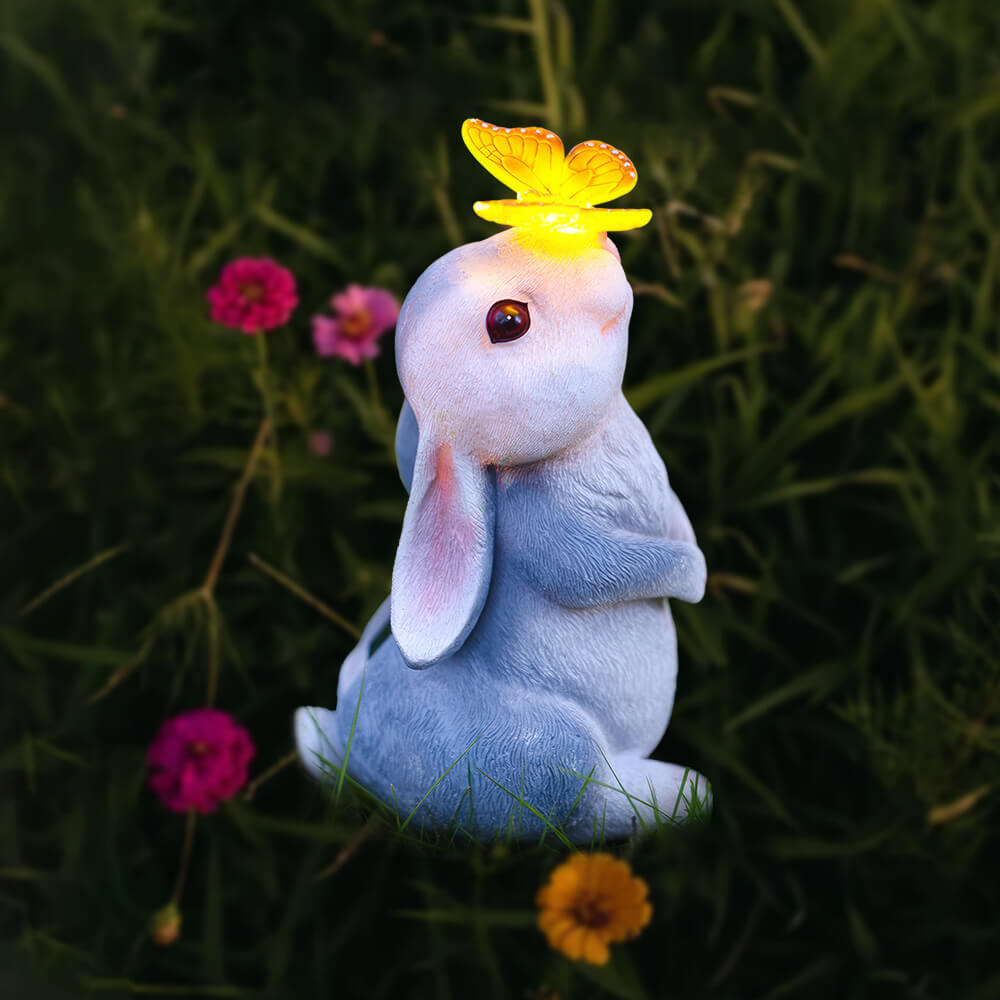 Garden Solar Rabbit Statue with Butterfly Light for Outdoor Decoration