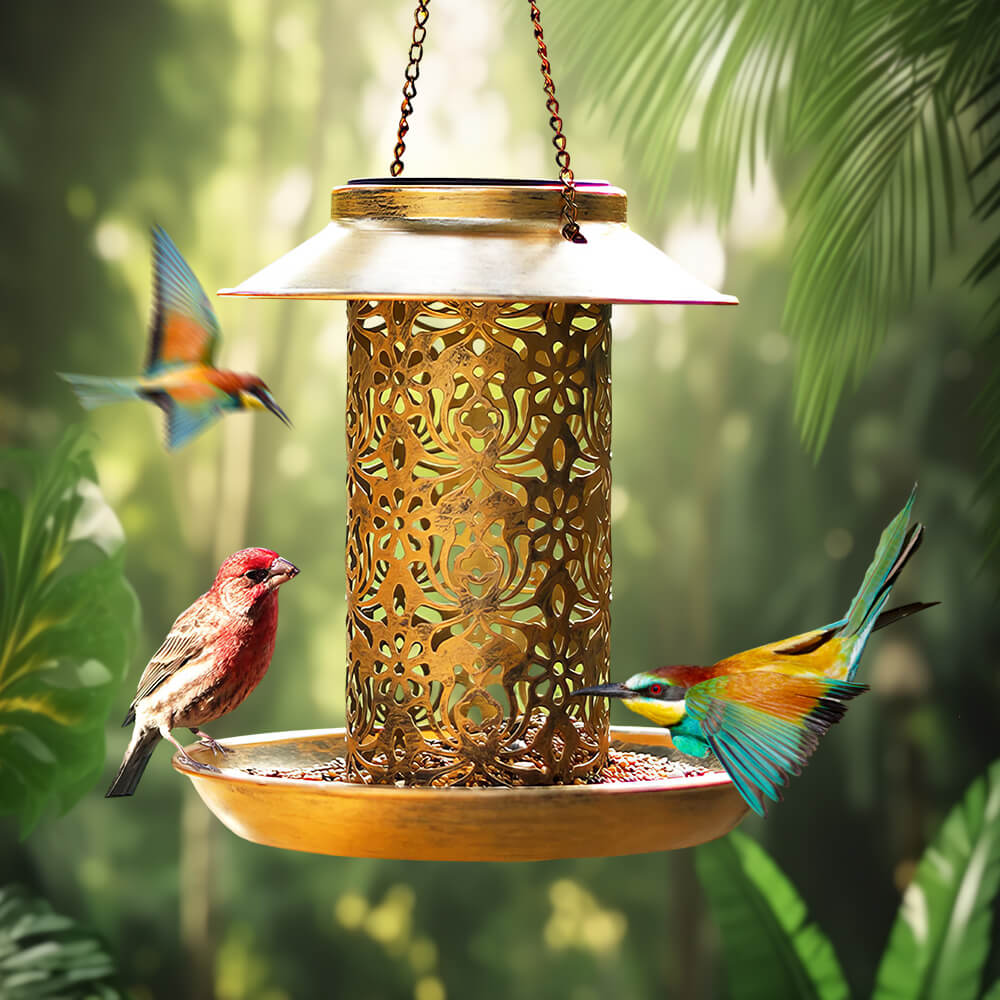 Solar Hanging Bird Feeder with Lantern Light