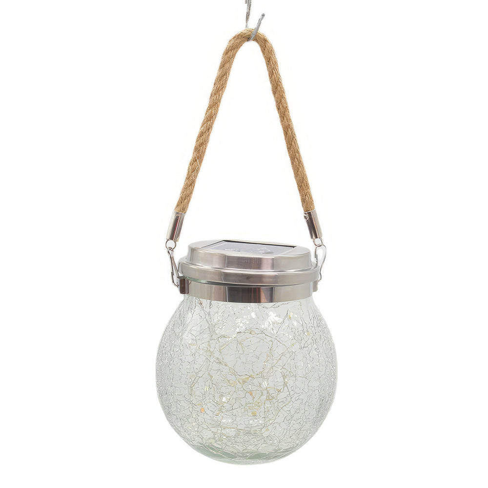 Solar-Powered Hanging Crackled Glass Lantern with 30 LEDs