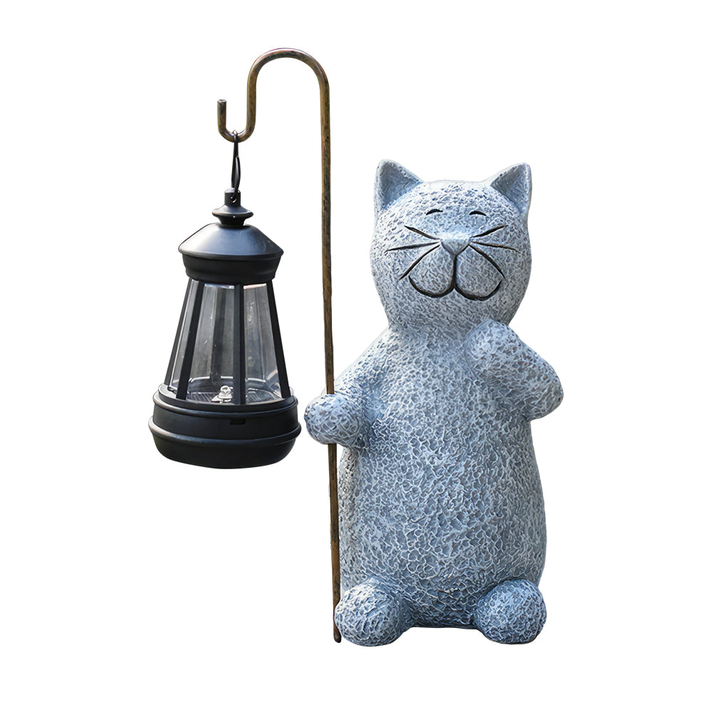 Cat Statue with Solar Lantern for Garden Decoration