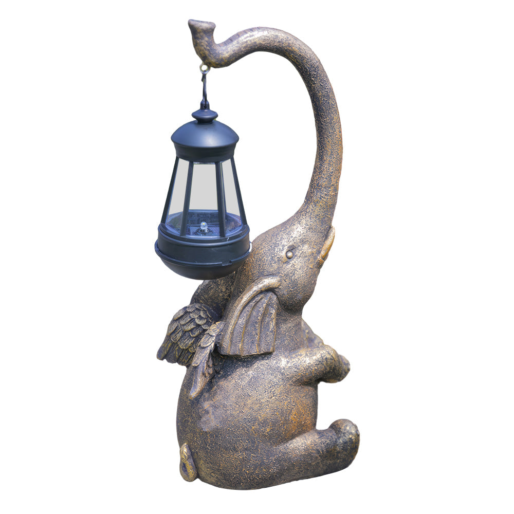 Elephant Statue with Solar-Powered Lantern for Garden Decoration