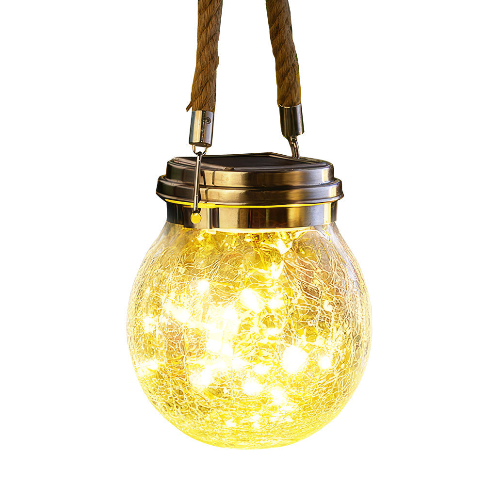 Solar-Powered Hanging Crackled Glass Lantern with 30 LEDs