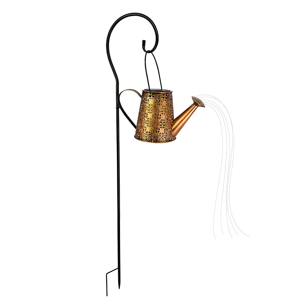 Solar-Powered Watering Can with LED Lights and Shepherd Hook