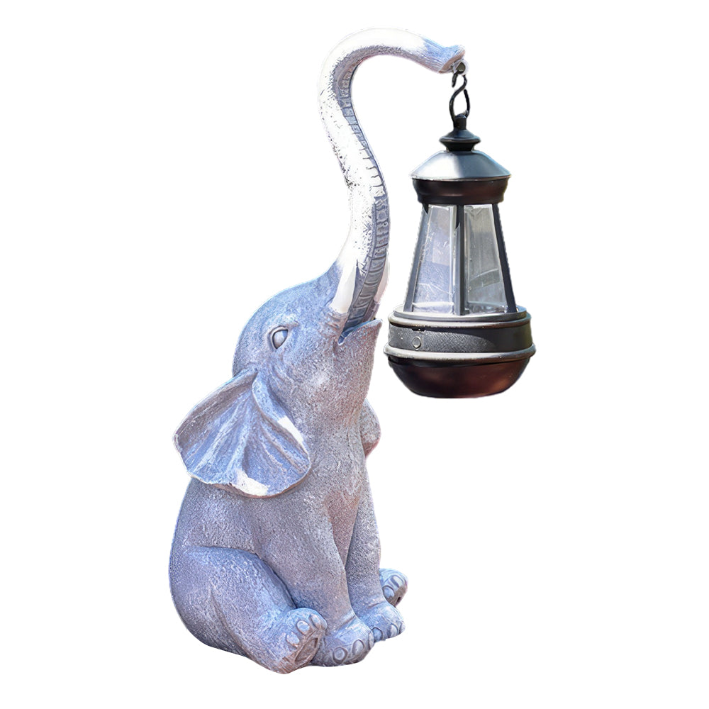 Elephant Statue with Solar-Powered Lantern for Garden Decoration