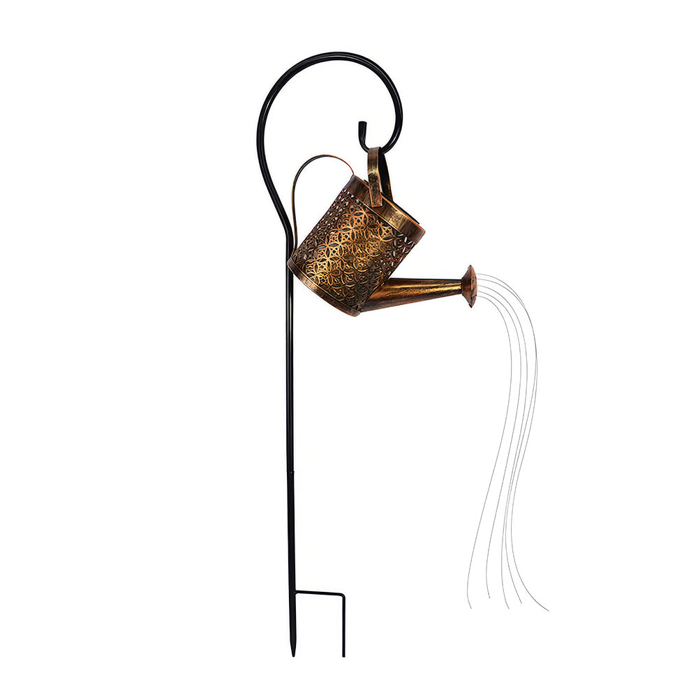 Solar-Powered Watering Can with LED Lights and Shepherd Hook