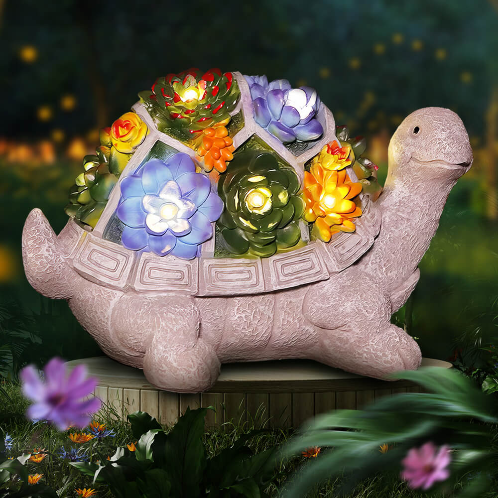 Solar-Powered Turtle Garden Statue with LED Lights
