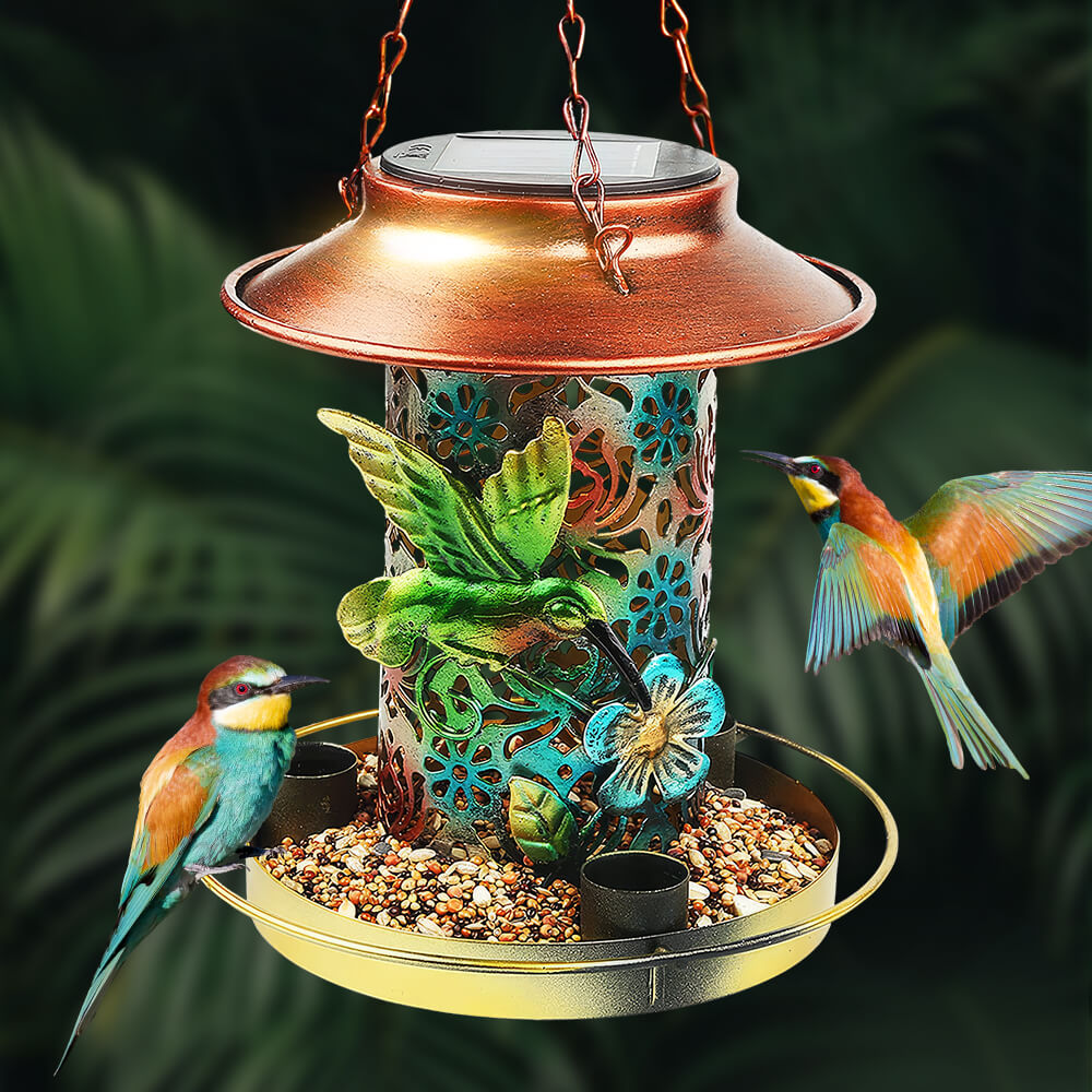 Solar Hanging Bird Feeder with Lantern Light