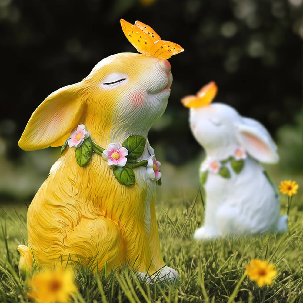 Garden Solar Rabbit Statue with Butterfly Light for Outdoor Decoration
