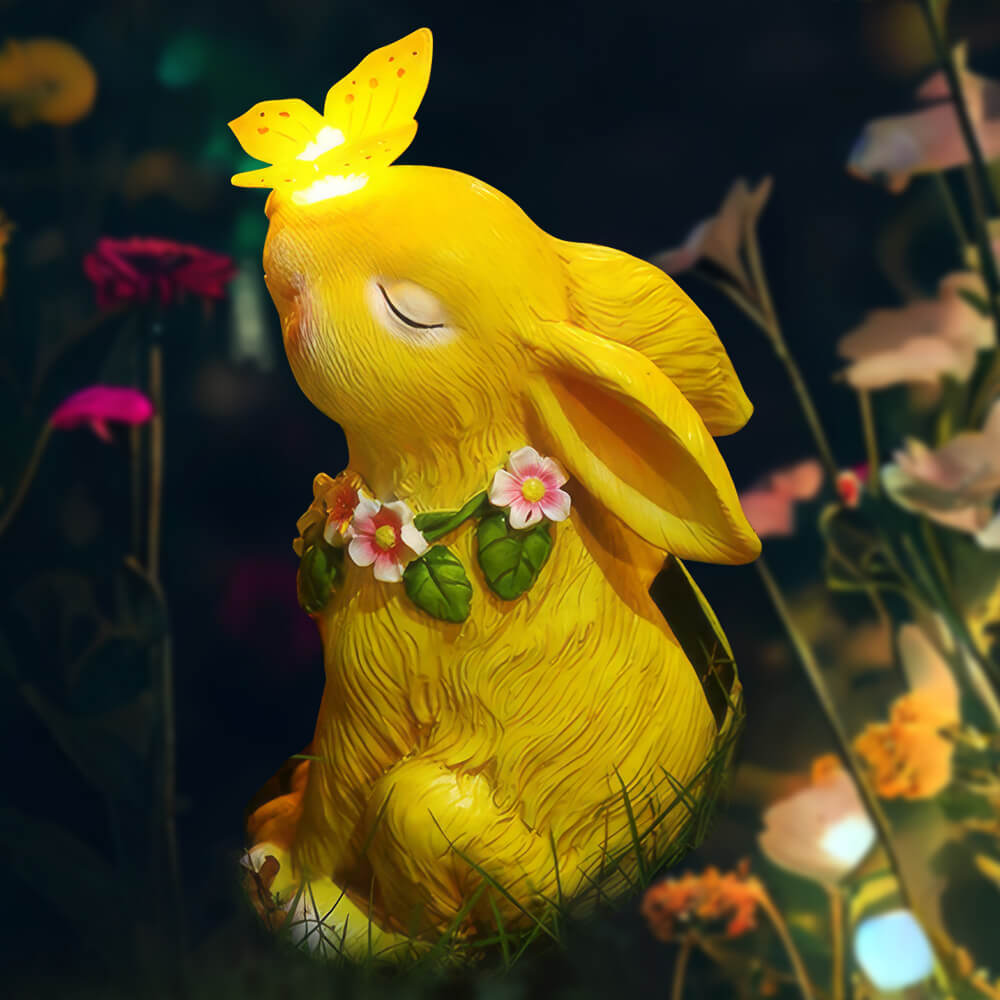 Garden Solar Rabbit Statue with Butterfly Light for Outdoor Decoration