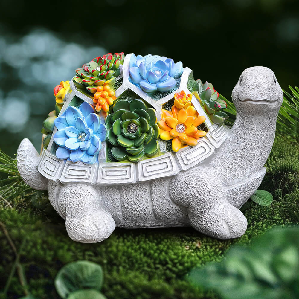 Solar-Powered Turtle Garden Statue with LED Lights