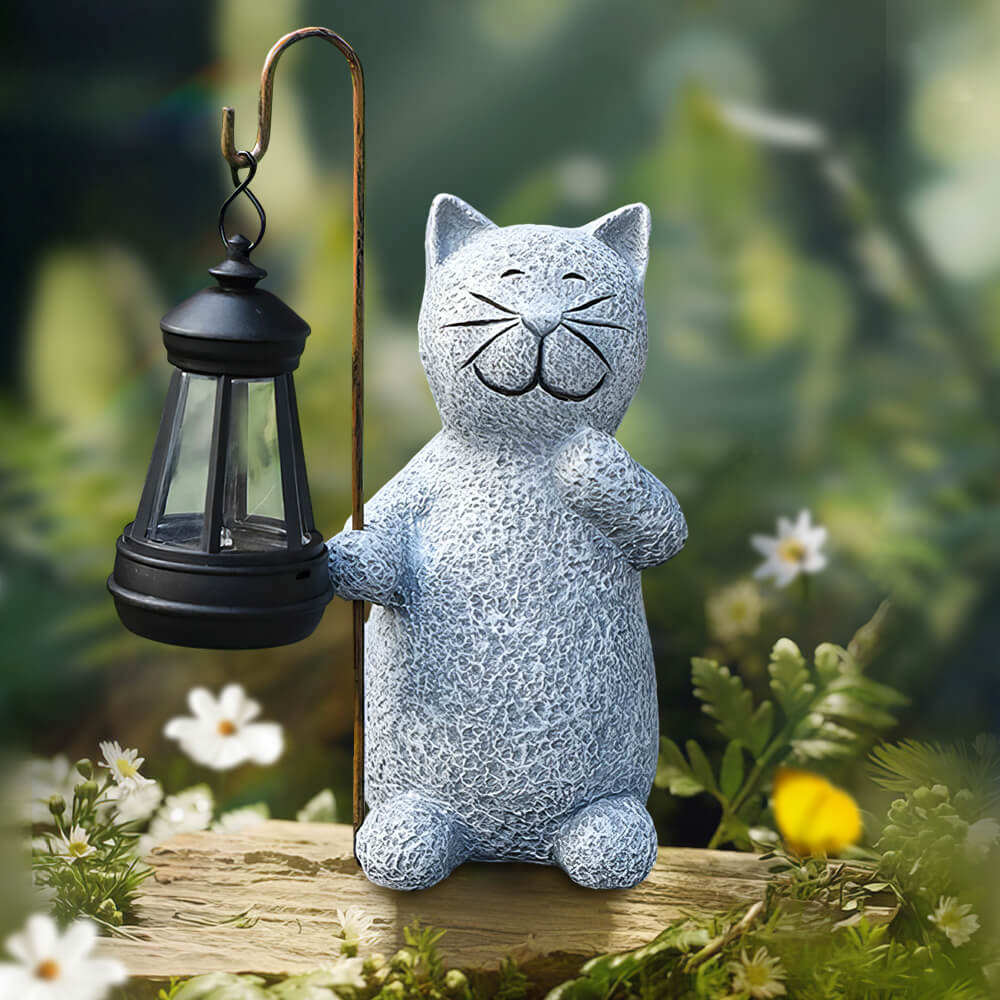 Cat Statue with Solar Lantern for Garden Decoration