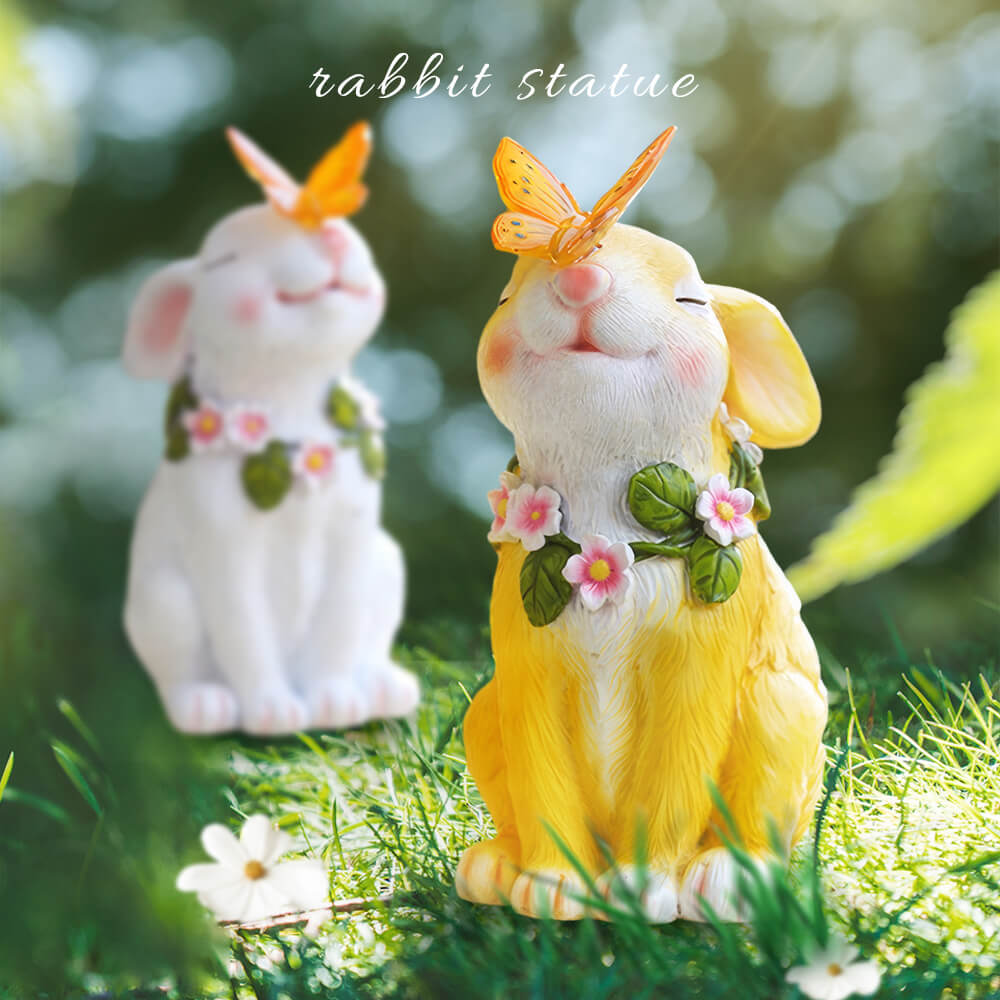Garden Solar Rabbit Statue with Butterfly Light for Outdoor Decoration