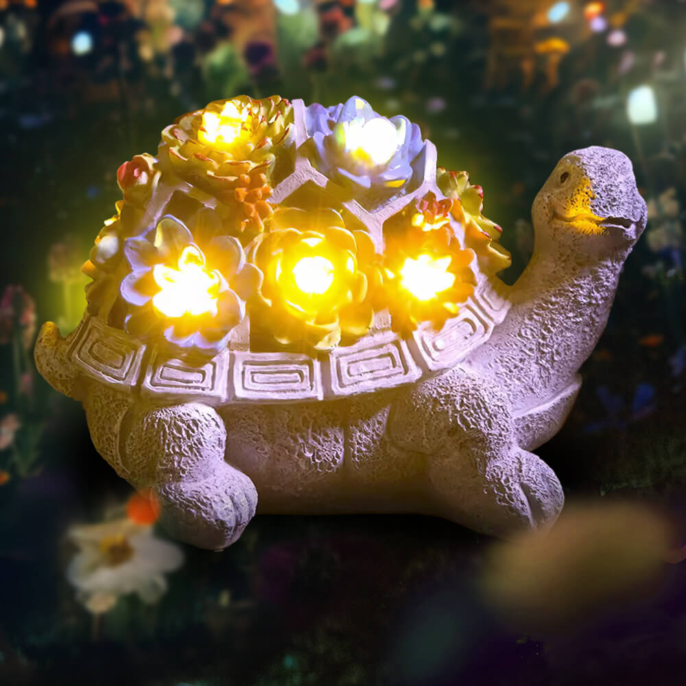 Solar-Powered Turtle Garden Statue with LED Lights