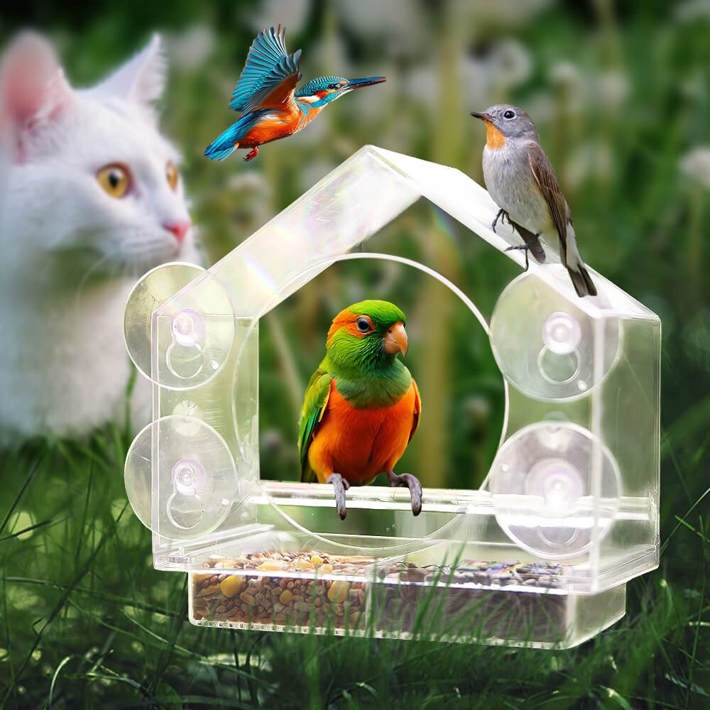 Transparent Acrylic Window Bird Feeder with Secure Suction Cups