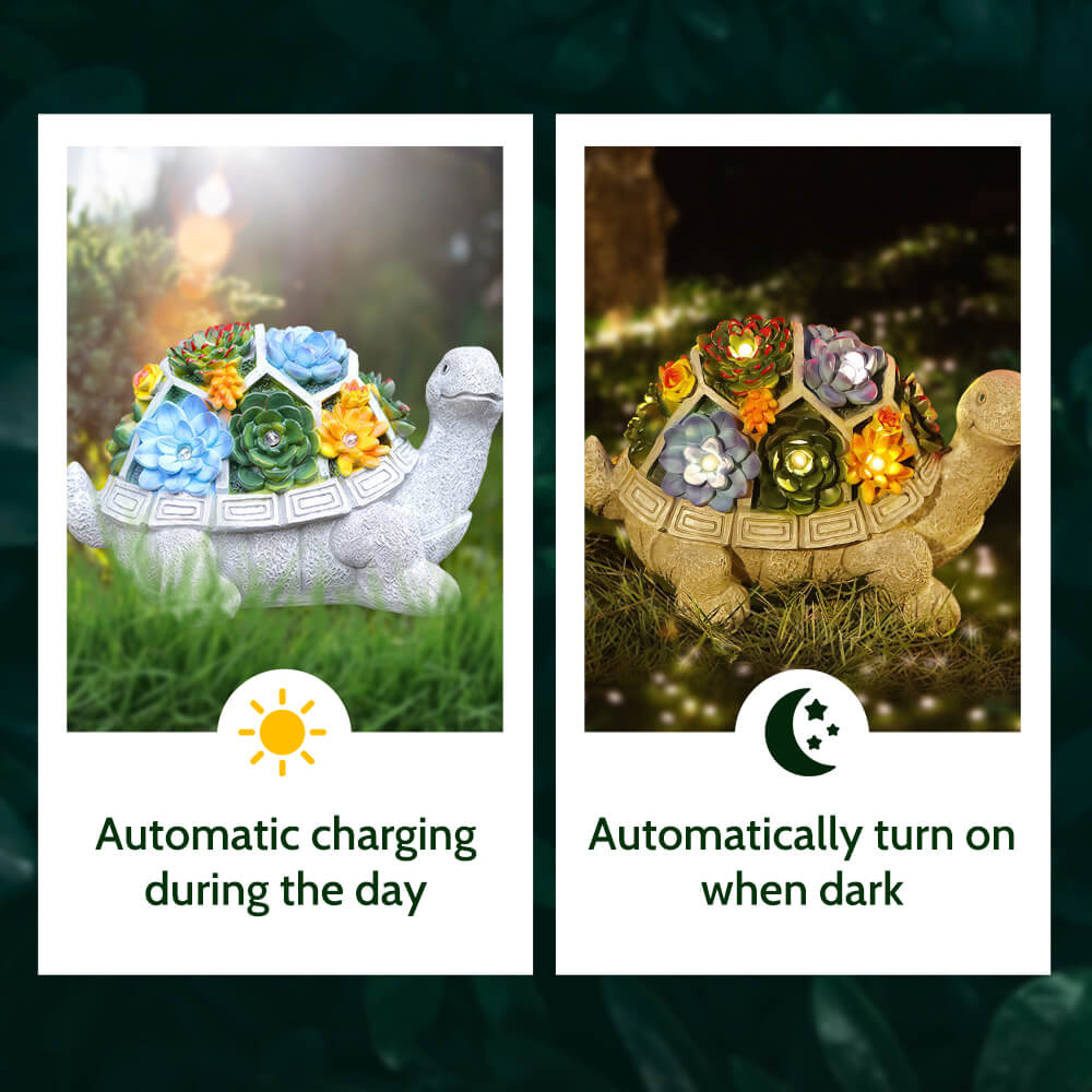 Solar-Powered Turtle Garden Statue with LED Lights