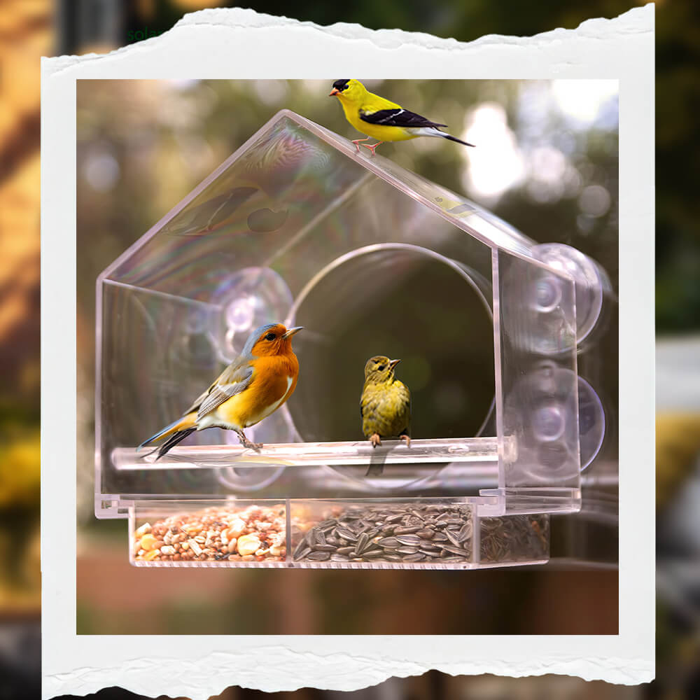 Transparent Acrylic Window Bird Feeder with Secure Suction Cups