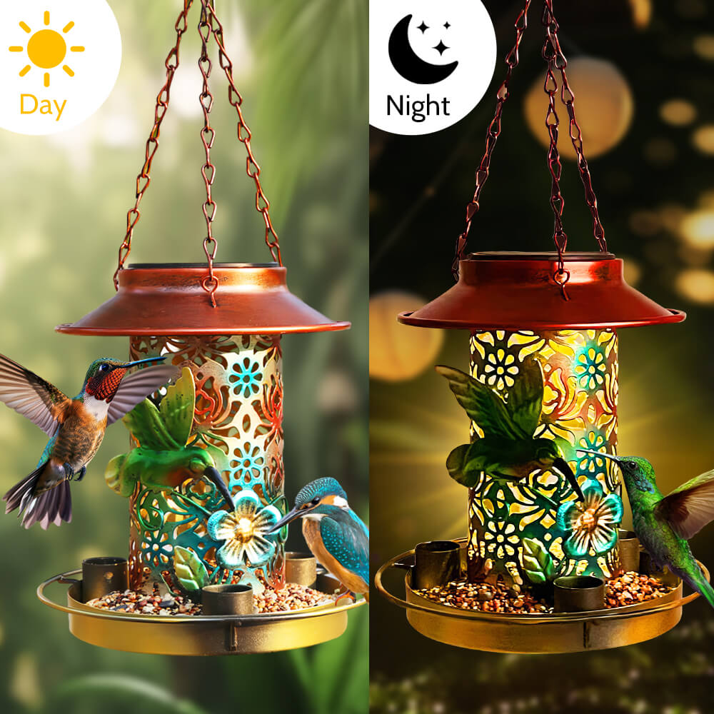 Solar Hanging Bird Feeder with Lantern Light