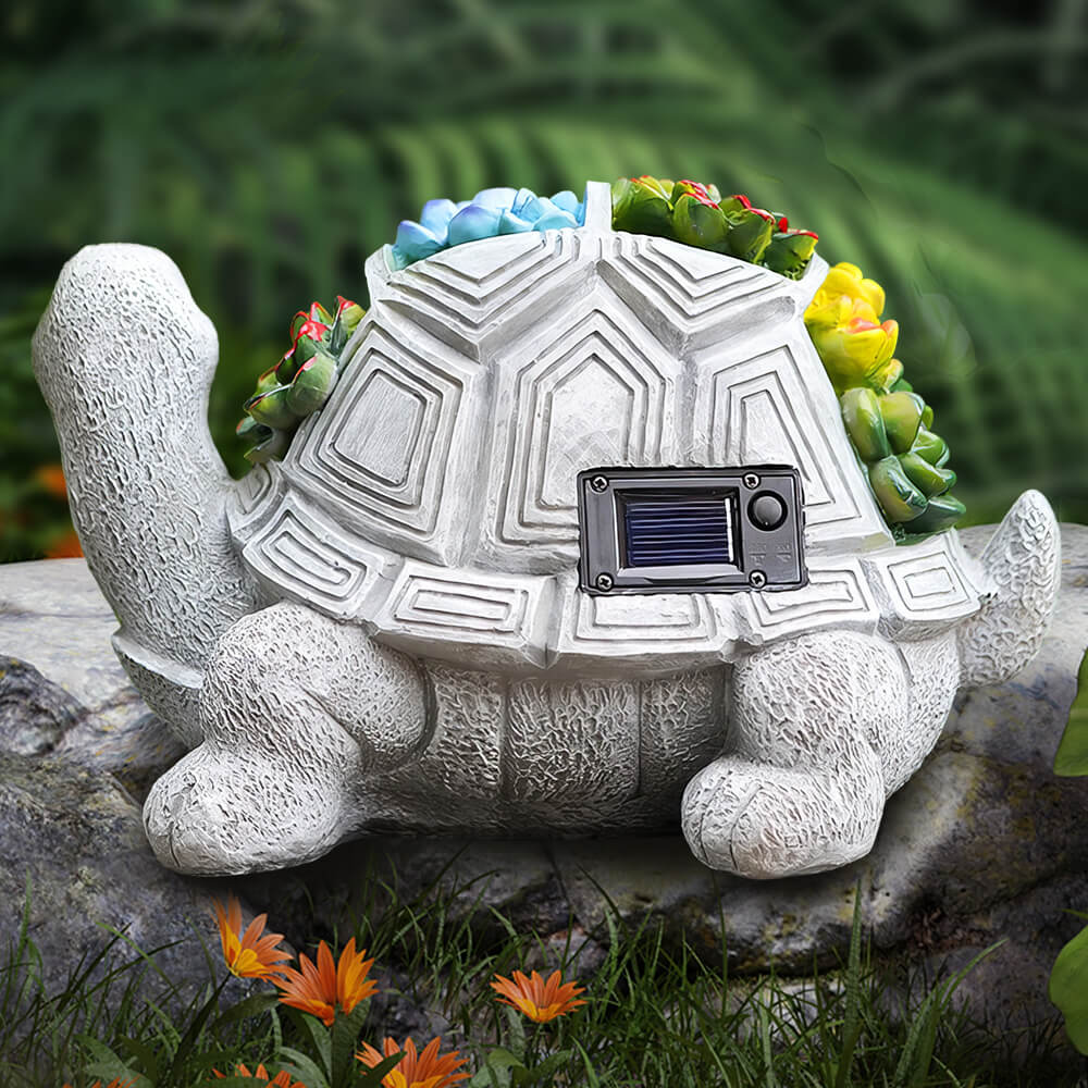 Solar-Powered Turtle Garden Statue with LED Lights