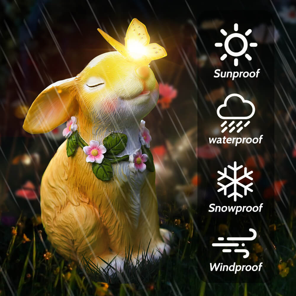 Garden Solar Rabbit Statue with Butterfly Light for Outdoor Decoration