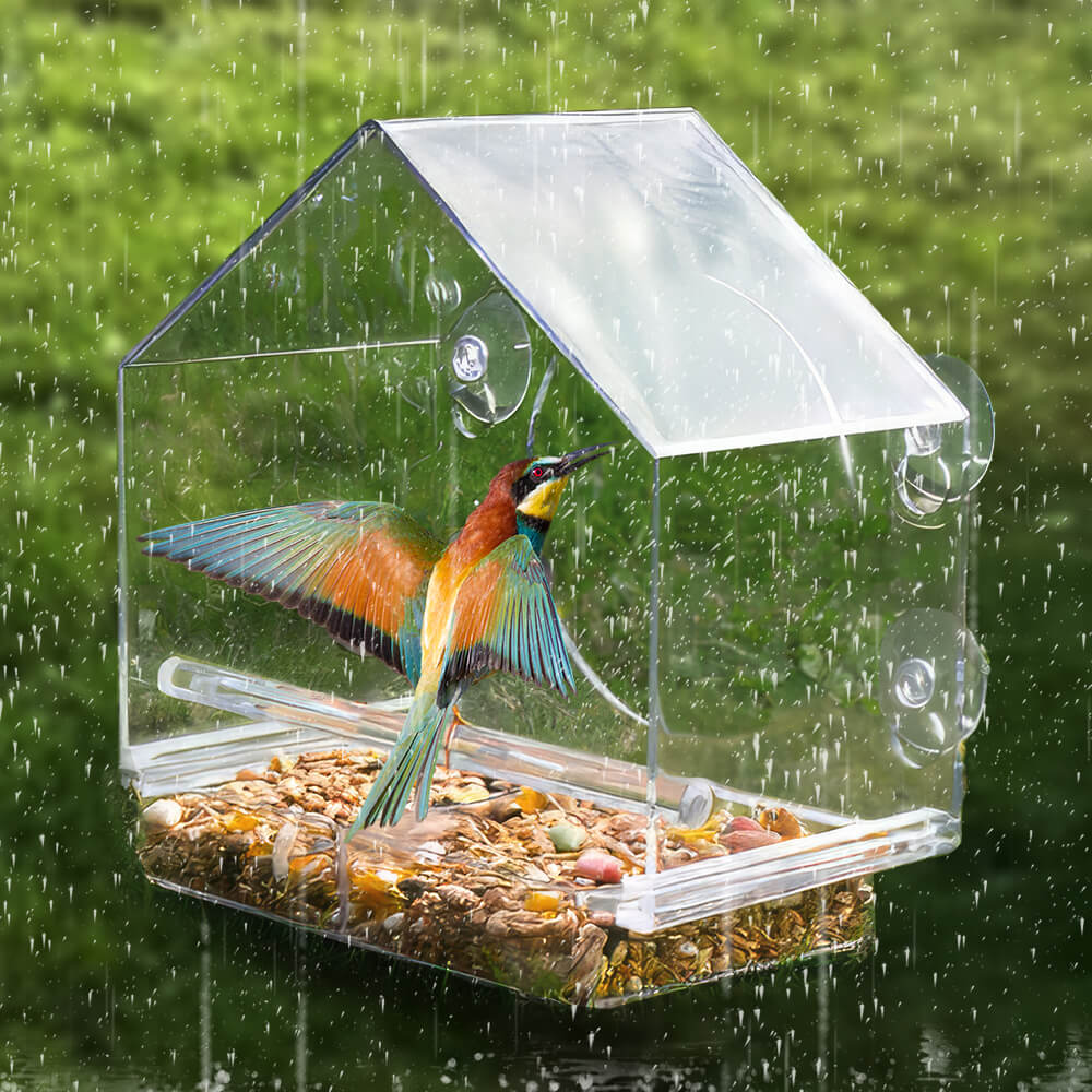 Transparent Acrylic Window Bird Feeder with Secure Suction Cups