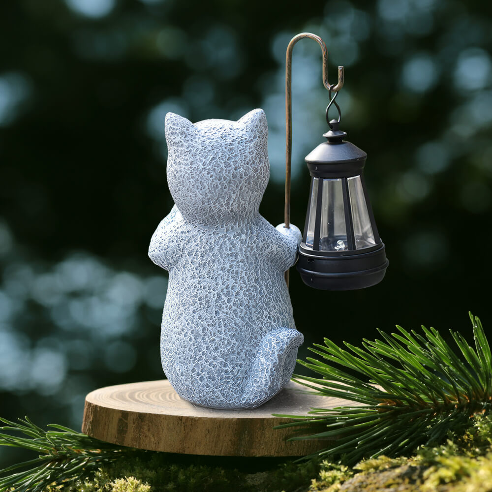 Cat Statue with Solar Lantern for Garden Decoration