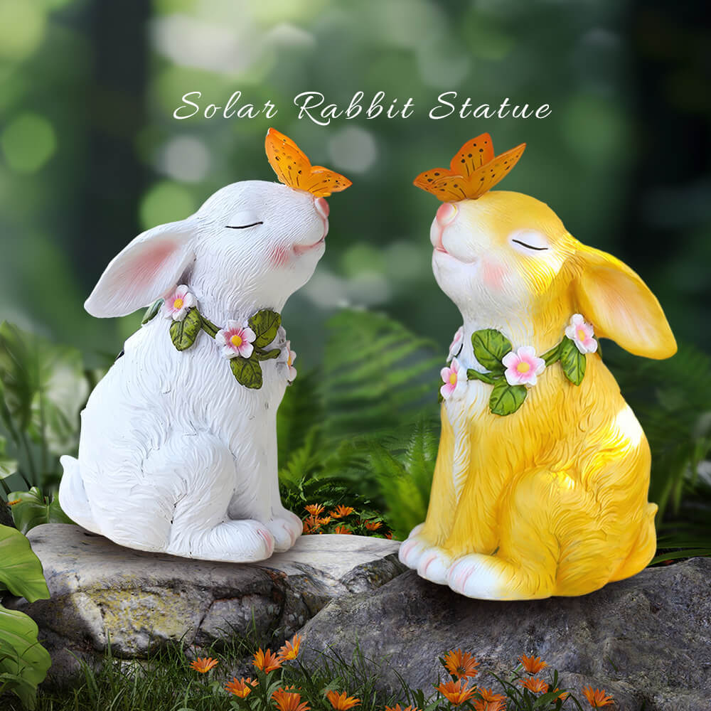 Garden Solar Rabbit Statue with Butterfly Light for Outdoor Decoration
