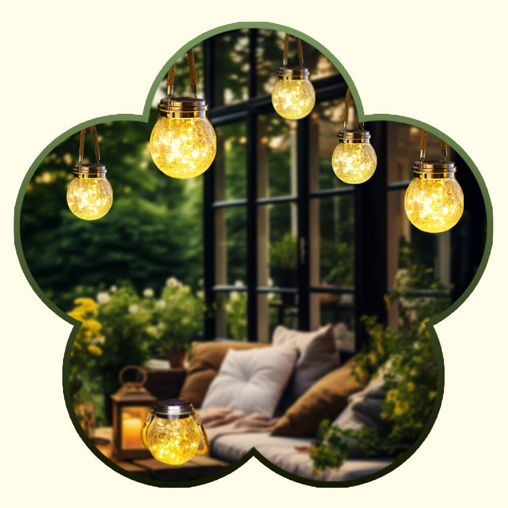 Solar-Powered Hanging Crackled Glass Lantern with 30 LEDs