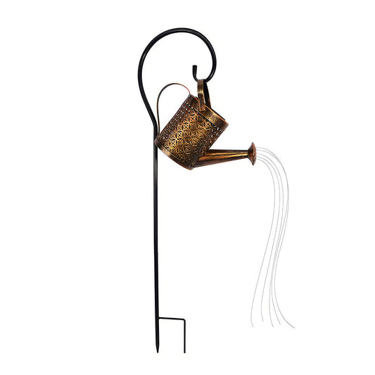 Solar-Powered Watering Can with LED Lights and Shepherd Hook